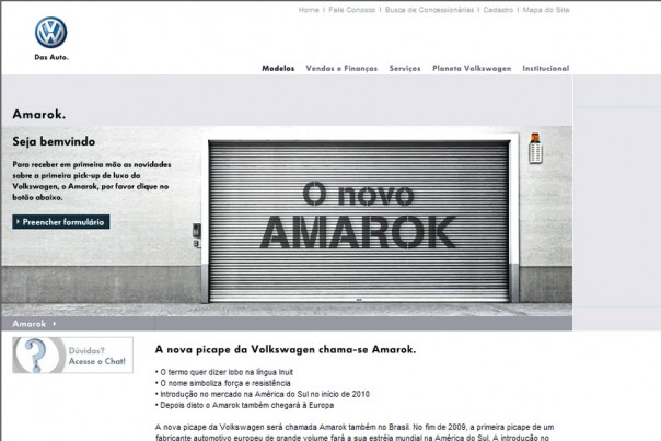 Site da Volkswagen fala do Amarok