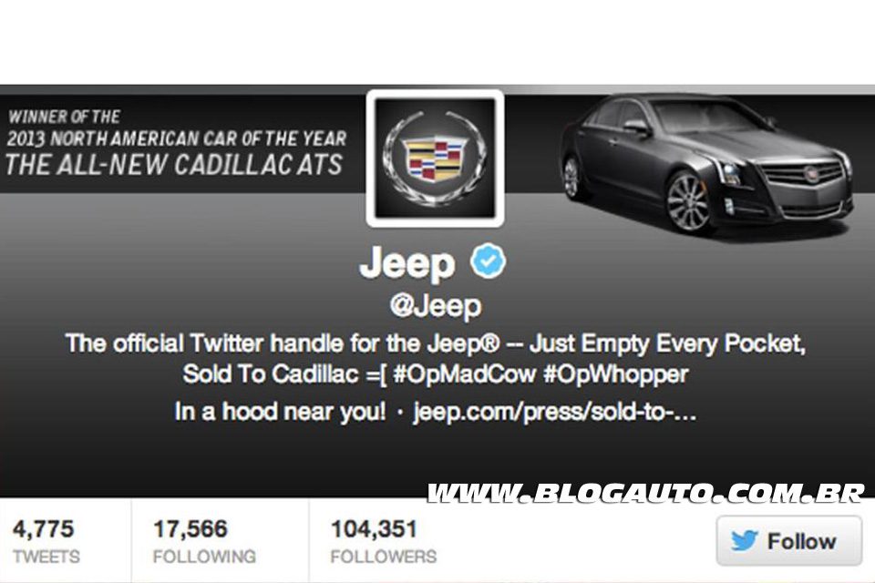 Jeep tem o Twitter invadido, agora vende Cadillac